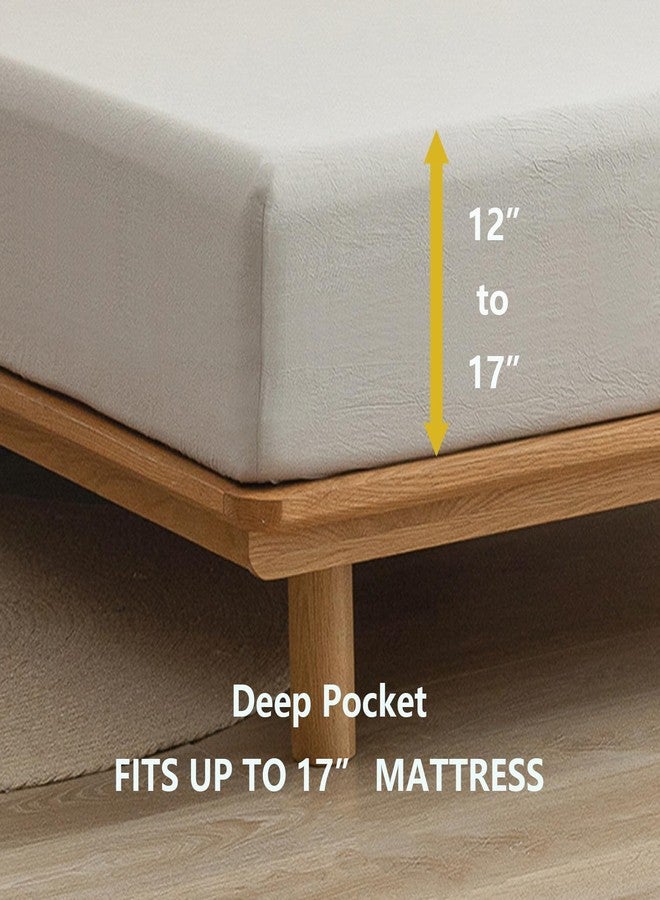 BESTOUCH Fitted Sheet Only 100% Washed Cotton Linen Feel Easily Fits Deep Pockets up to 17 inch Solid Linen Grey Queen - Image 3