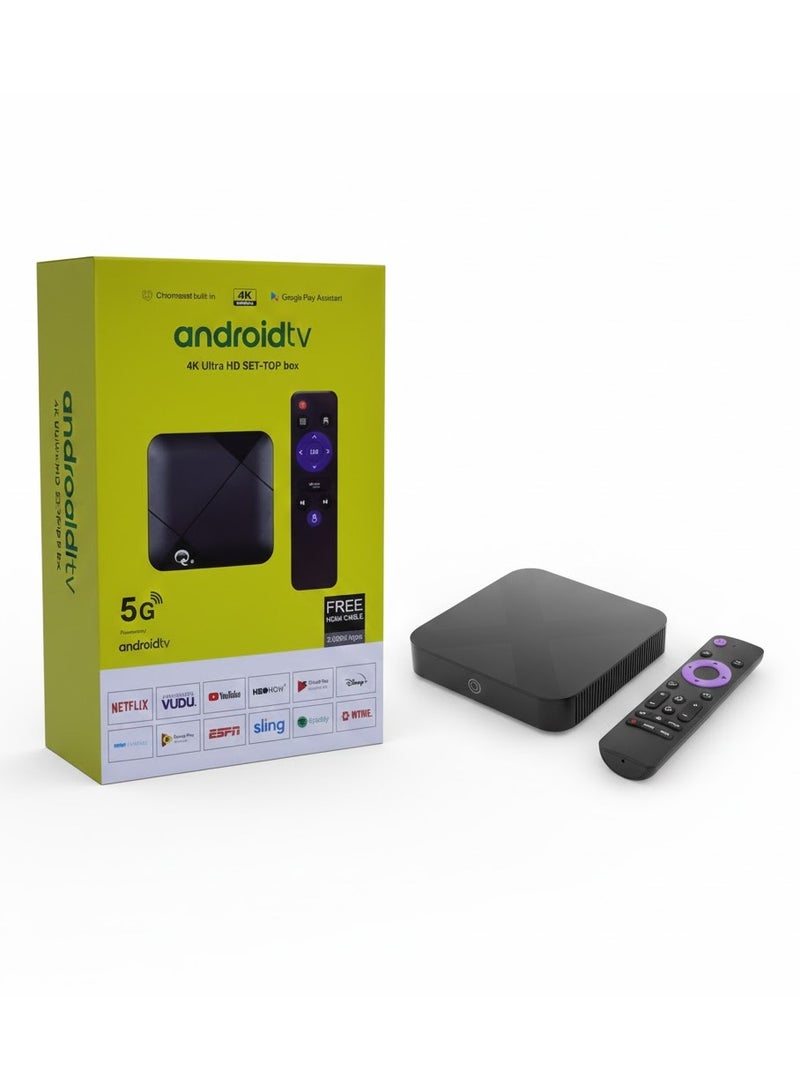 جهاز استقبال Sky Shine Android TV 4K Ultra HD | تلفزيون أندرويد مزود بتقنية Chromecast مدمجة، ومساعد جوجل، وواي فاي 5G، وبلوتوث، وجهاز تحكم عن بعد صوتي | جهاز بث ذكي مع كابل HDMI مجاني - Image 1