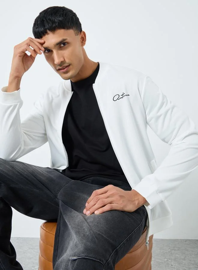 Take Two Take Two Men White Text Print Bomber Jacket