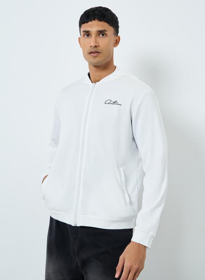Take Two Men White Text Print Bomber Jacket - Image 3
