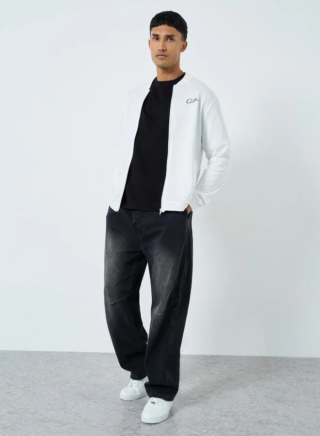 Take Two Take Two Men White Text Print Bomber Jacket