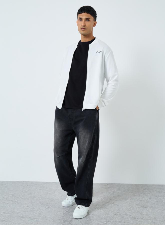 Take Two Men White Text Print Bomber Jacket - Image 2