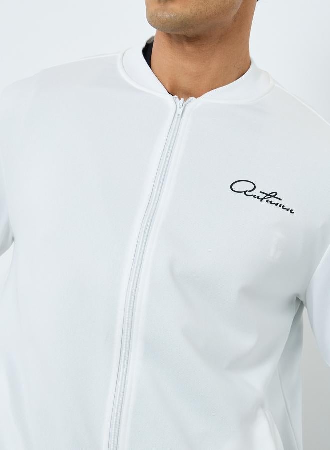 Take Two Men White Text Print Bomber Jacket - Image 4