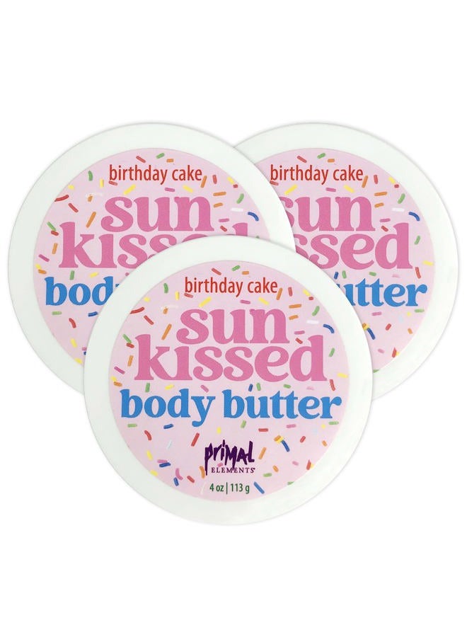 Primal Elements Sunkissed Body Butter with Coconut Oil, Shimmering Moisturizer for Ultimate Hydration and Nourishment, Suitable for All Skin Types, Instant Glow – Birthday Cake, 3 pack (4 oz each) - Image 1