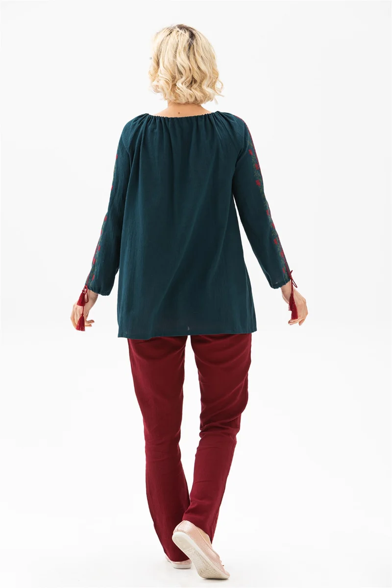 اليش شيل بيزي Long Sleeve Şile Cloth Kevser Blouse Petrol Ptrl