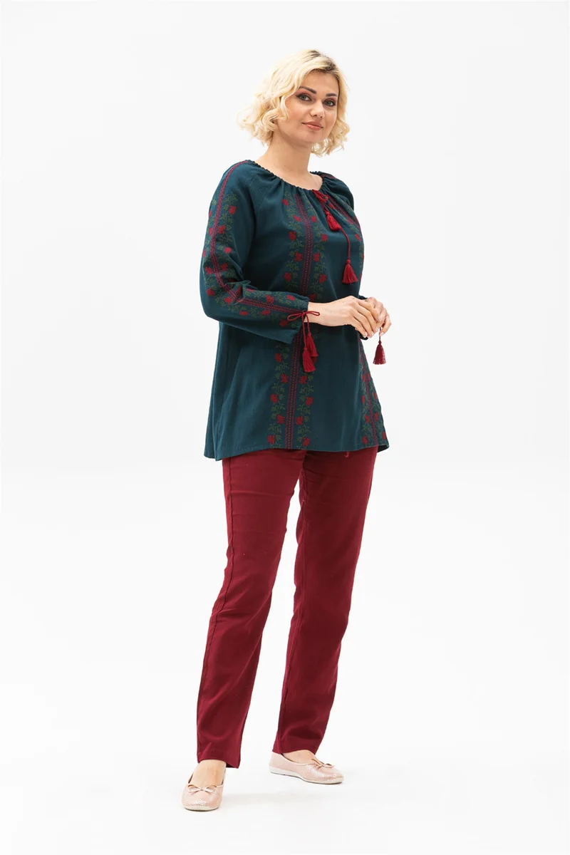 اليش شيل بيزي Long Sleeve Şile Cloth Kevser Blouse Petrol Ptrl