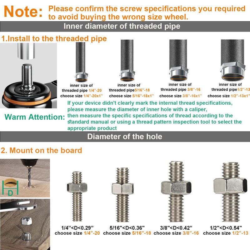 YUPEZOP 2 Inch Caster Wheels, Threaded Stem Casters Set of 4 Heavy Duty, 1/4"-20x1 (Screw Diameter 1/4", Stem Length 1"), Safety Dual Locking Industrial Castors, Wheels for Cart, Furniture - Image 2