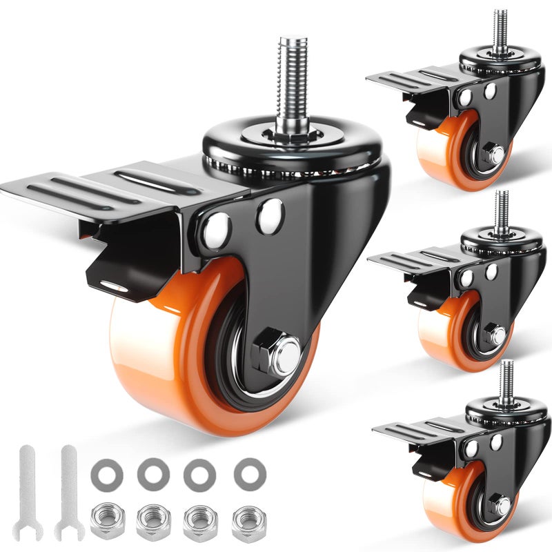 YUPEZOP 2 Inch Caster Wheels, Threaded Stem Casters Set of 4 Heavy Duty, 1/4"-20x1 (Screw Diameter 1/4", Stem Length 1"), Safety Dual Locking Industrial Castors, Wheels for Cart, Furniture - Image 1