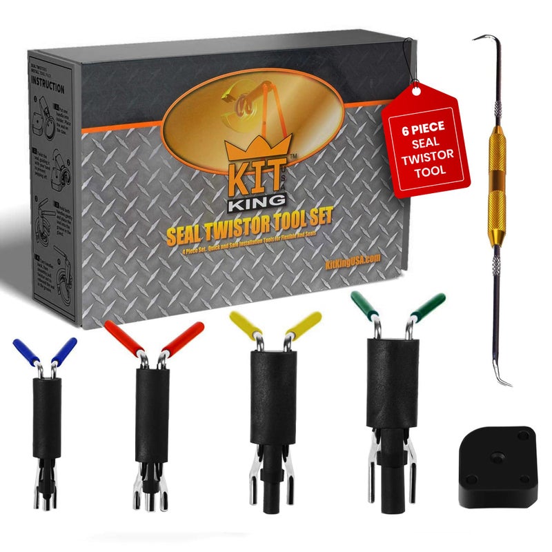 Kit King USA Hydraulic Seal Installation Tool Set - 6 Piece Seal Twistor Tool Including Two Sided Seal Pick, Easily Install Seals Without Damaging Them, UCup Twistor Cylinder Rod Seal Packing Install Kit - Image 1