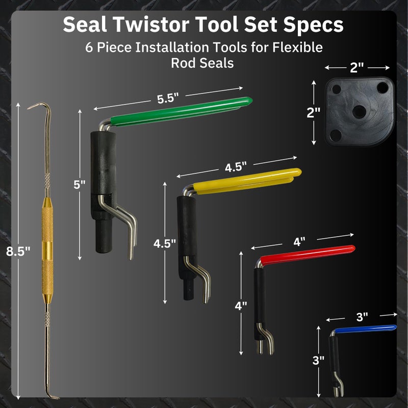 Kit King USA Hydraulic Seal Installation Tool Set - 6 Piece Seal Twistor Tool Including Two Sided Seal Pick, Easily Install Seals Without Damaging Them, UCup Twistor Cylinder Rod Seal Packing Install Kit - Image 2