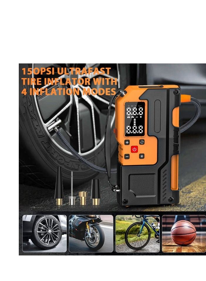 Generic Jump Starter With Tire Inflator Portable Air Compressor Car Air Pump 150PSI Cordless 22 Cylinder Air Inflation with Lighting, Power Bank, Fits Car Tires, Motorcycles, Bikes, Balls  - Image 4