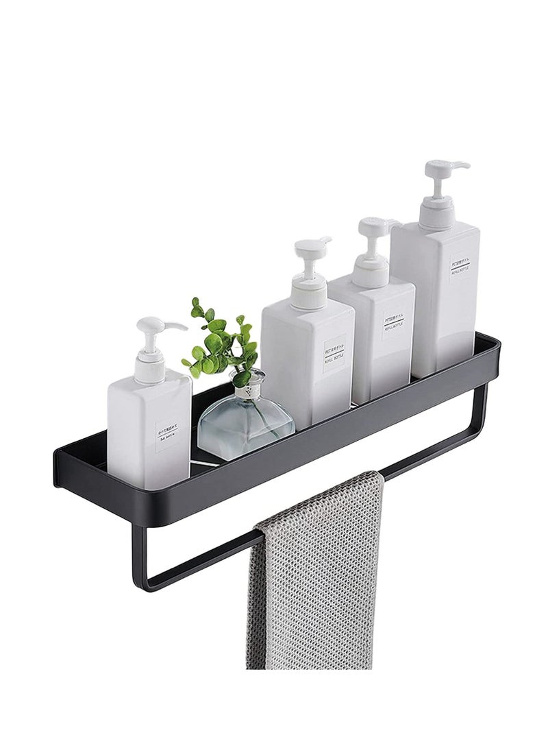 MIXDE Bathroom Shelf with Towel Bar, Wall Mounted Shower Storage Organizer Holder Rack, Floating Shelf for Bathroom,Kitchen,Toilet 15.7", Black - Image 1