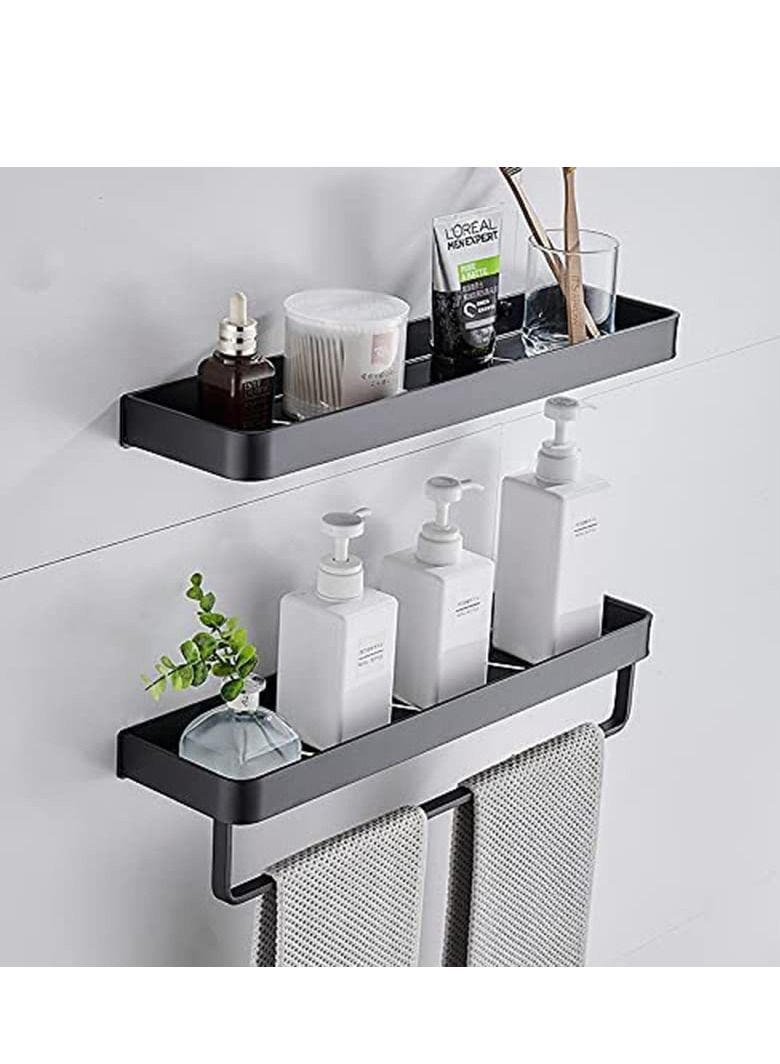 MIXDE Bathroom Shelf with Towel Bar, Wall Mounted Shower Storage Organizer Holder Rack, Floating Shelf for Bathroom,Kitchen,Toilet 15.7", Black - Image 2