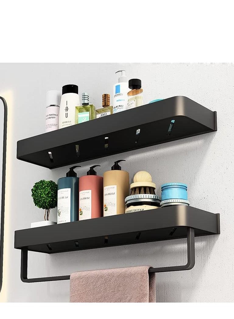 MIXDE Bathroom Shelf with Towel Bar, Wall Mounted Shower Storage Organizer Holder Rack, Floating Shelf for Bathroom,Kitchen,Toilet 15.7", Black - Image 4