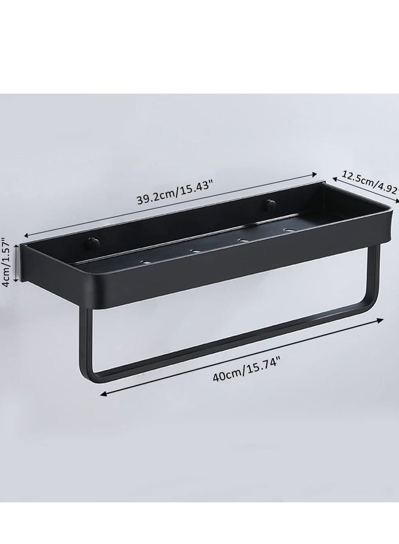 MIXDE Bathroom Shelf with Towel Bar, Wall Mounted Shower Storage Organizer Holder Rack, Floating Shelf for Bathroom,Kitchen,Toilet 15.7", Black - Image 3