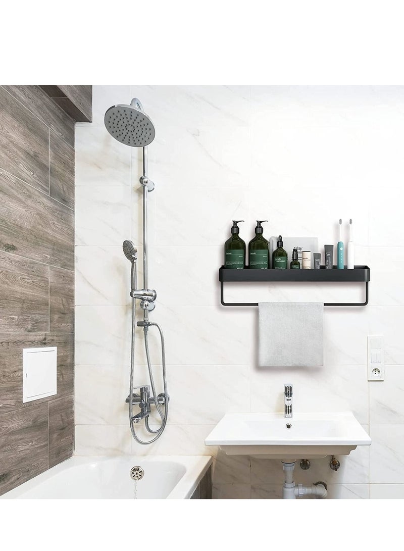 MIXDE Bathroom Shelf with Towel Bar, Wall Mounted Shower Storage Organizer Holder Rack, Floating Shelf for Bathroom,Kitchen,Toilet 15.7", Black - Image 5