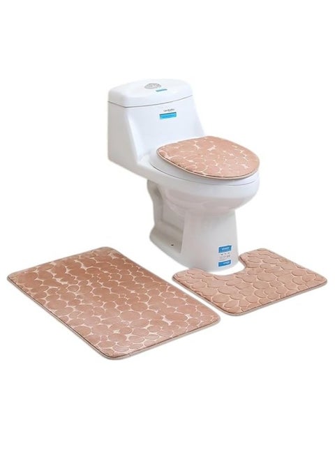 3 Piece Bathroom Mat Set Bath Mat Toilet Lid Bath Mat Non Slip Quick Drying Machine Washable (Multicolor)