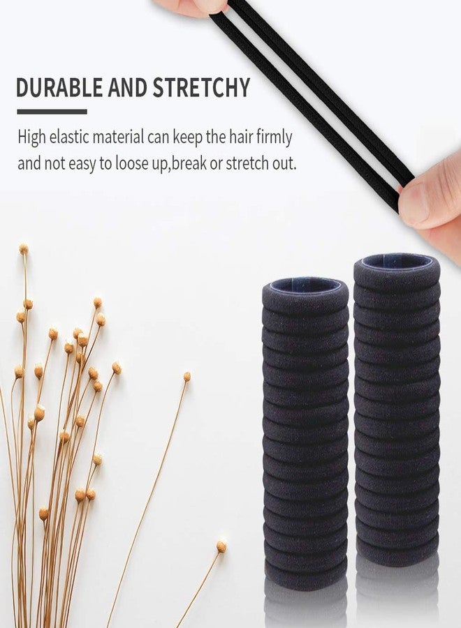 Rock World 30Pcs Black Hair Ties, Seamless Cotton Thick Black Hair Band, Elastic Hair Ties No Damage Ponytail Holder - Image 3