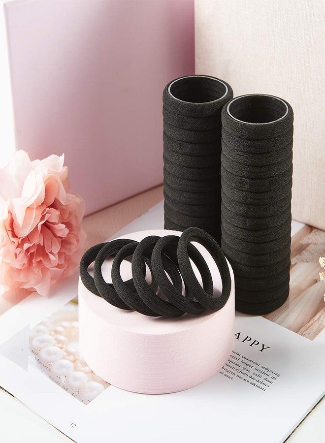 Rock World 30Pcs Black Hair Ties, Seamless Cotton Thick Black Hair Band, Elastic Hair Ties No Damage Ponytail Holder - Image 4