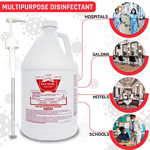 Lucasol One Step Disinfectant, 1 Gallon Disinfectant & Attachable Dispenser Pump Combo, All Purpose Cleaner Disinfectant Spray For Hospitals, Schools, Salons, Household Cleaning And More. - Image 3