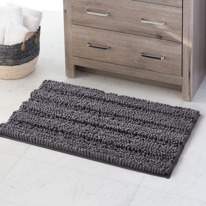 GRAY BATHROOM RUGS NON SLIP WATER ABSORBENT WASHABLE ANTISKID SUPER SOFT CHENILLE KITCHEN MATS FOR LIVING ROOM BEDROOM FLOOR SMALL AREA BATH RUGS FOR TUB SHOWER 20 W X 32 L 1PC