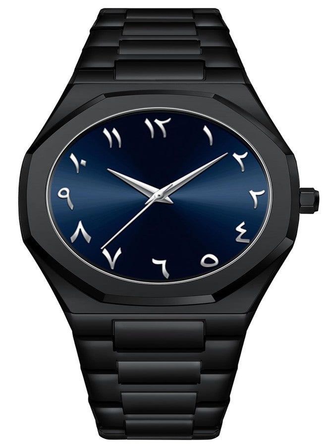 Gosasa Fashion Men's Quartz Watch with Middle Eastern Arabic Numeral Dial Design Stylish Stainless Steel Waterproof Business Casual Wristwatch, Black Blue, Fashion - Image 1