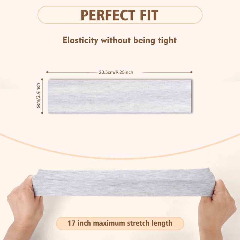 ZeroDotZero 8PCS Soft Elastic Stretch Workout Sports Headbands for Women - Soft Cloth, Sweat-Absorbing, Colourful Athletic Headbands for Girl's Hair, Ideal for Yoga,Running and Gym (Gray) - Image 4