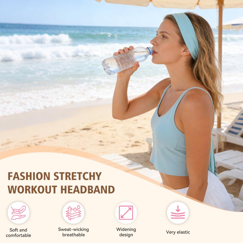 ZeroDotZero 8PCS Soft Elastic Stretch Workout Sports Headbands for Women - Soft Cloth, Sweat-Absorbing, Colourful Athletic Headbands for Girl's Hair, Ideal for Yoga,Running and Gym (Gray) - Image 2