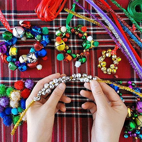 Winlyn 475 Set Christmas Jingle Bell Wreath Christmas Tree Ornaments Craft Kit Jingle Bell Metallic Chenille Stems Glitter Pom-Poms Ribbon Assortment for Kids Holiday Xmas Bracelets Necklaces Artwork - Image 2
