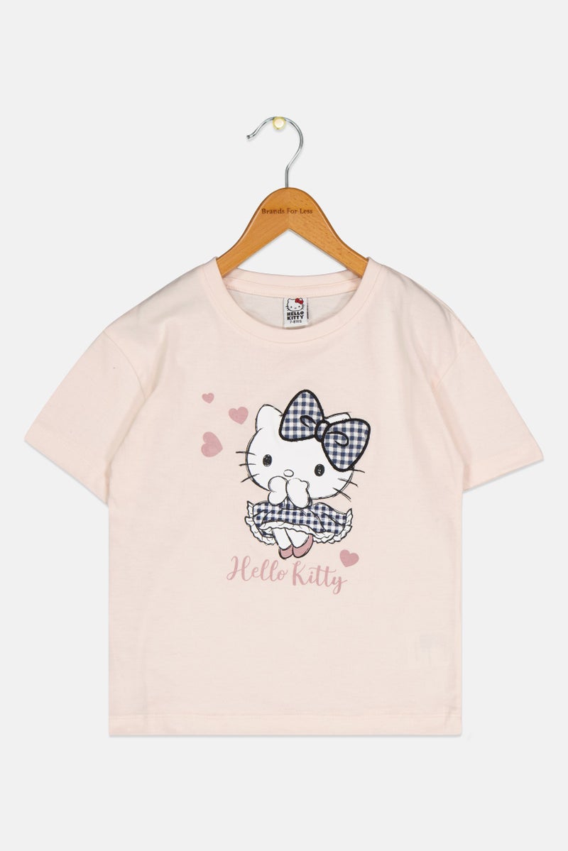 Hello Kitty تي شيرت قصير الأكمام بنقشة جرافيك للبنات، وردي - Image 2