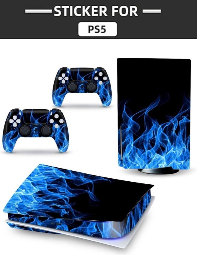 Sony PS5 Controller Skins Set, Skin Wrap Decal Sticker PS5 Disk Edition, Protective Film Sticker for PS5 Blue Ghost Fire, PS5 Optical Drive Version Protective Sticker,Skin Sticker Full Cover  - Image 2
