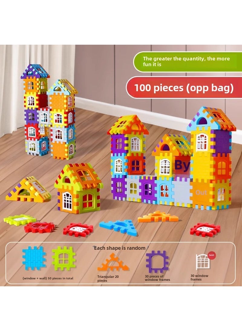 Kids Building Blocks Toys Large Brick Puzzle 100 pieces of house building blocks (bagged) and 30 pieces of window frame for free 