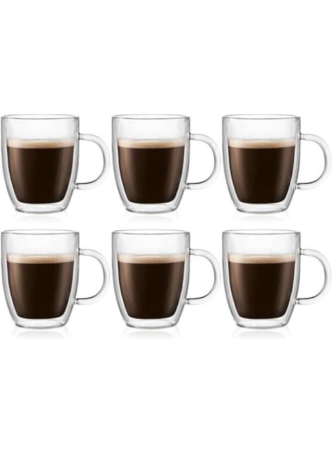 HOOKOR 350ml Double Wall Insulated Mug, High-Heat Borosilicate Glass, Set of 6, Clear,Insulated Coffee Glass,Cappuccino Cups,Tea Cups,Latte Cups,Beverage Glasses Heat Resistant  - Image 1