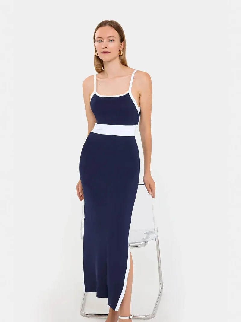 HICCUP Color Block Maxi Dress with Side Slits
