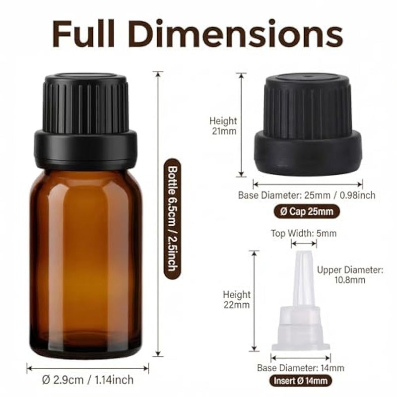 ericotry 6Pcs Refillable Empty Amber Glass Essential Oil Bottle Vials Attar Jars Bottles with Orifice Reducer and Black Screw Cap DIY Makeup Supplies Tool Accessories Perfume Aromatherapy size 15ml/0.5oz - Image 2