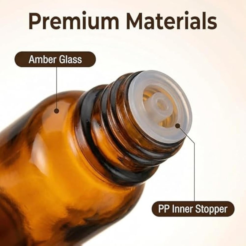 ericotry 6Pcs Refillable Empty Amber Glass Essential Oil Bottle Vials Attar Jars Bottles with Orifice Reducer and Black Screw Cap DIY Makeup Supplies Tool Accessories Perfume Aromatherapy size 15ml/0.5oz - Image 3