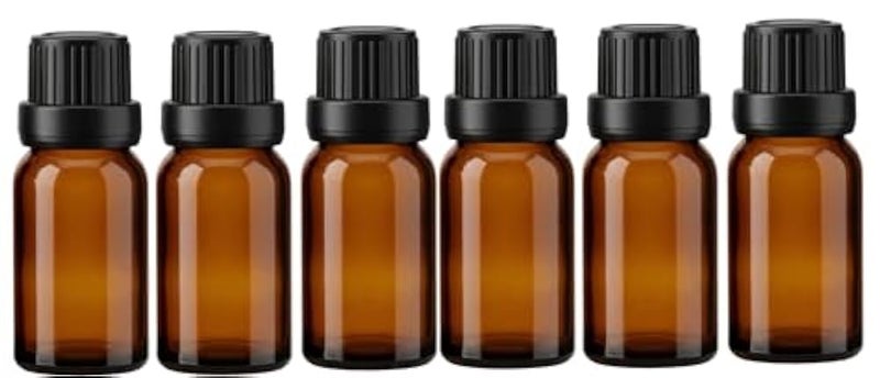 ericotry 6Pcs Refillable Empty Amber Glass Essential Oil Bottle Vials Attar Jars Bottles with Orifice Reducer and Black Screw Cap DIY Makeup Supplies Tool Accessories Perfume Aromatherapy size 15ml/0.5oz - Image 1
