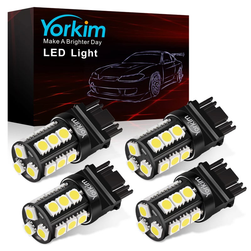 Yorkim 3157 LED Light Bulbs White Super Bright 3056 3156 3156A 3057 4057 3157 4157 T25 LED Bulbs for Brake Lights Backup Reverse Lights Reverse Tail Lights Pack of 4