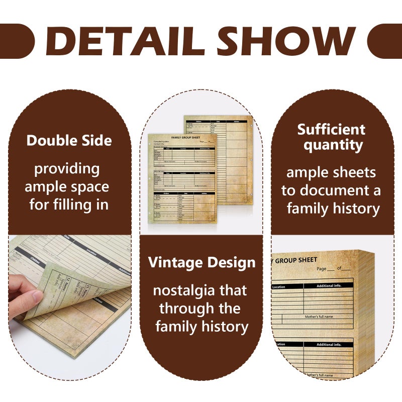 MSHUNKEJI 100 Sheets 12th Generation Family Group Sheets 3 Hole Genealogy Research Forms 8.5x11 inch Genealogy Charts To Fill In Two Sided Blank Genealogy Forms Vintage Family Tree Work Sheet for Research - Image 3