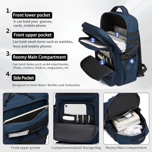 Wotony Military Tactical Backpack for Men Waterproof Daypack 3 Day Assault Pack Molle Bag with Water Bottle Holder Blue 25L - Image 3