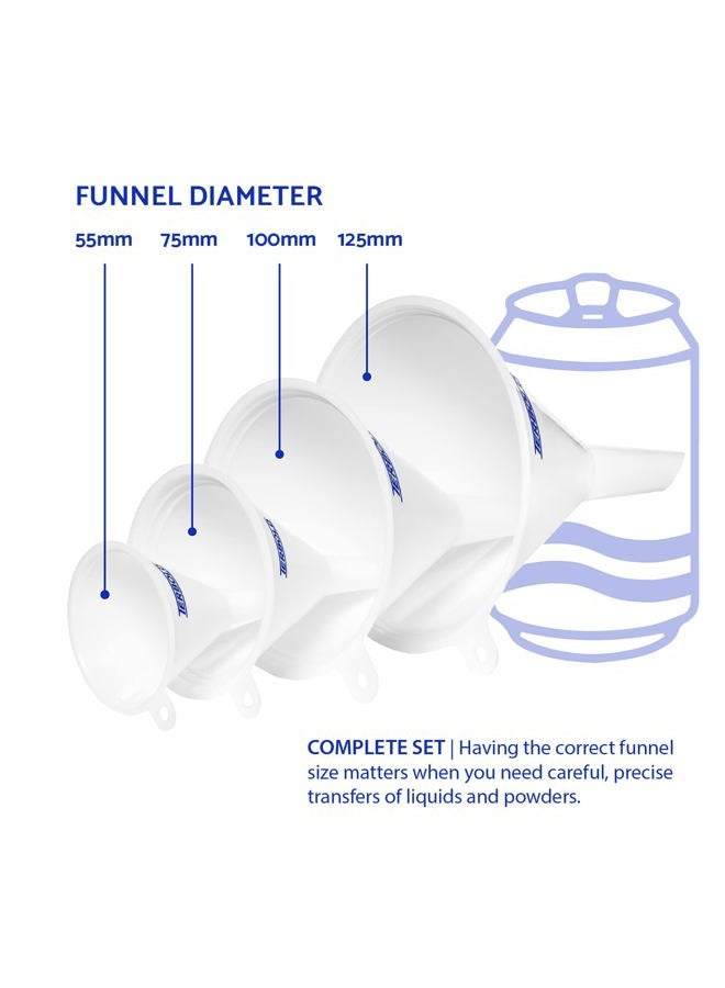 Terbold Plastic Funnel Set for Filling Bottles, Kitchen Funnel, Home Cooking, Automotive, Camping, School Science (4 funnels, mini, small, medium, large) - Image 4