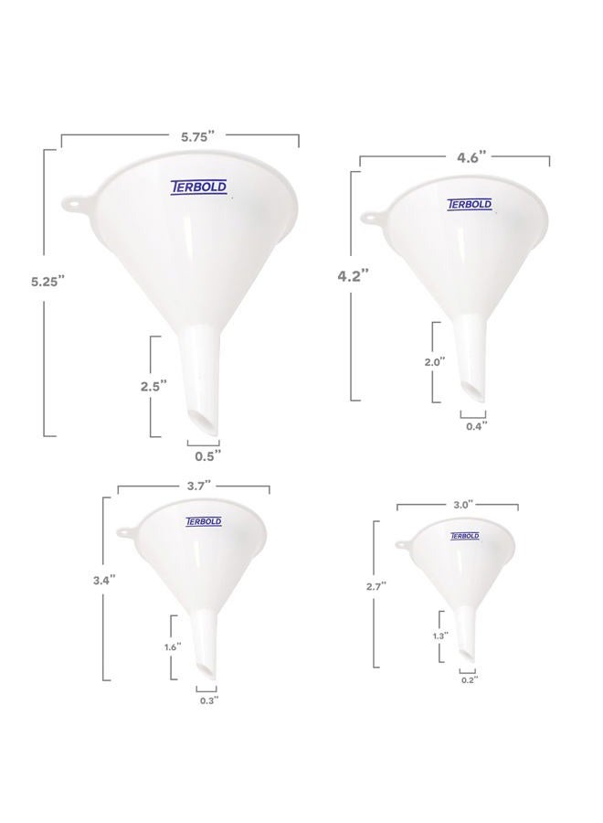 Terbold Plastic Funnel Set for Filling Bottles, Kitchen Funnel, Home Cooking, Automotive, Camping, School Science (4 funnels, mini, small, medium, large) - Image 2