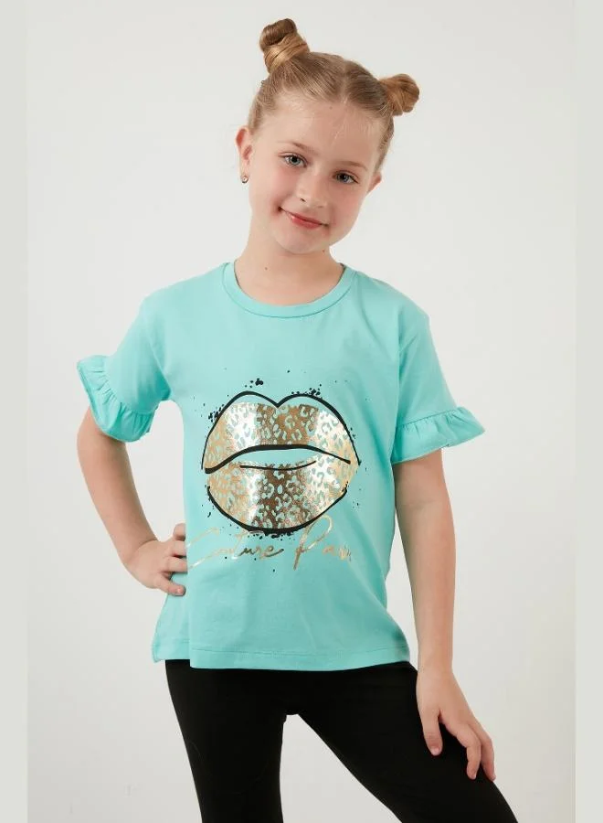 Lela Lela Cotton Printed Sleeves Ruffled Crew Neck T-Shirt Girls' T-SHIRT 6211019