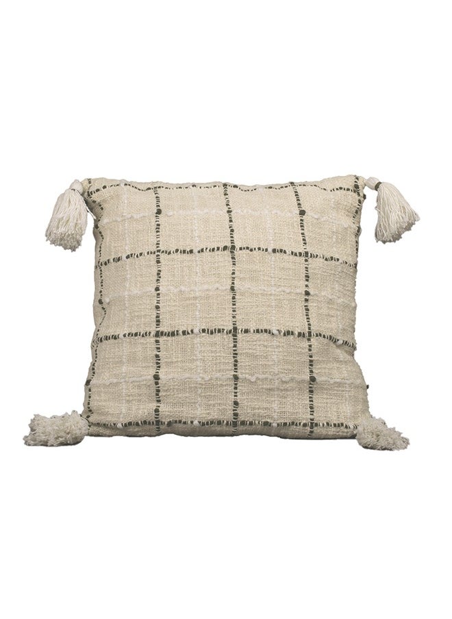 N & H Jute and Cotton Woven Square Shaped Cushion with Tassle 16 x 16 inches for Living Room Sofa (Checkered Pattern, Cream)  - Image 4