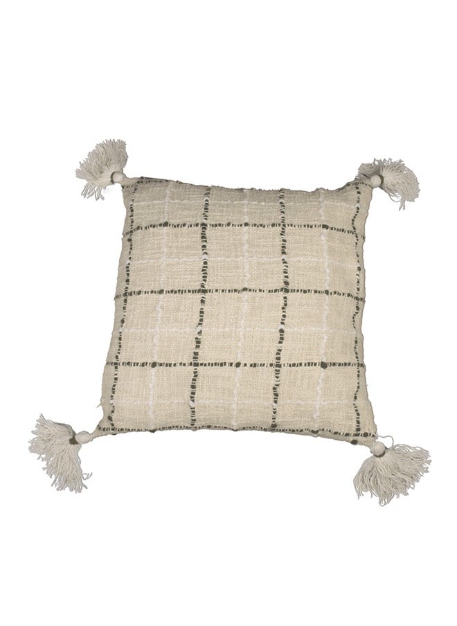 N & H Jute and Cotton Woven Square Shaped Cushion with Tassle 16 x 16 inches for Living Room Sofa (Checkered Pattern, Cream)  - Image 5