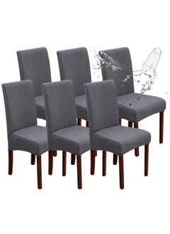 Hihonor Waterproof Chair Covers for Dining Room, Stretch Jacquard Dining Chair Slipcovers Removable Washable Chair Protector for Kitchen, Hotel, Restaurant, 6 PCS (Dark Gray)  - Image 1