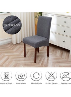 Hihonor Waterproof Chair Covers for Dining Room, Stretch Jacquard Dining Chair Slipcovers Removable Washable Chair Protector for Kitchen, Hotel, Restaurant, 6 PCS (Dark Gray)  - Image 5