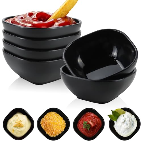 Wrova 6 pack wheat straw dipping bowls 5oz,alternative plastic soy sauce dishes,unbreakable small dessert bowls microwave and dishwasher safe for snack,sushi,condiment (Black Series) - Image 1