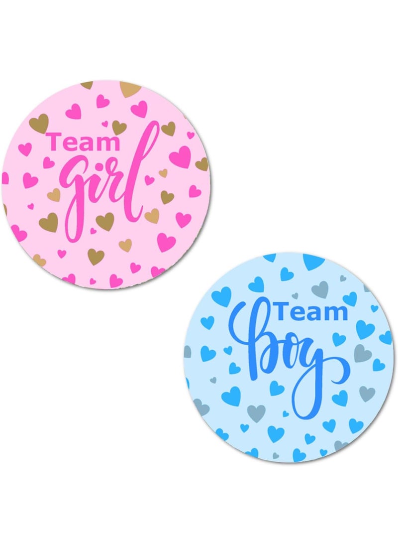 RokAPary 40 Team Girl Team Boy Hearts Background Gender Reveal Stickers 2 Inch Big Round Glossy Labels Pink and Blue Decals Great for Baby Shower Party Favors Tags Games and Supplies Made in USA  - Image 1