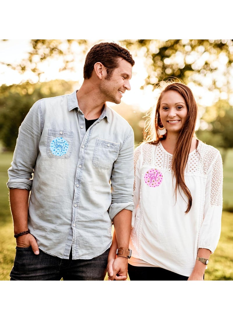 RokAPary 40 Team Girl Team Boy Hearts Background Gender Reveal Stickers 2 Inch Big Round Glossy Labels Pink and Blue Decals Great for Baby Shower Party Favors Tags Games and Supplies Made in USA  - Image 4